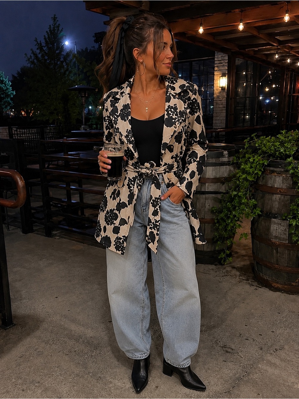 Charlotte Russe Floral Trench Coat with Waist Belt / Size M Y2K Whimsygoth coat